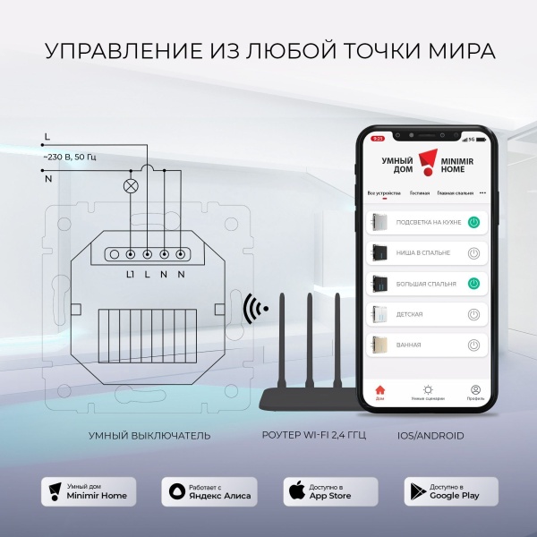 W4513001/ Умный сенсорный выключатель одноклавишный - купить в Томске